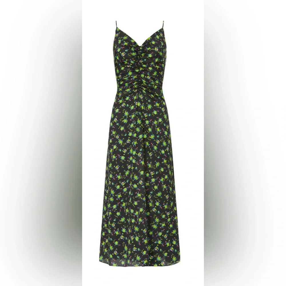 Sandro NWT Paola Dress, Black with Floral Pattern and Ruching Size 10 - Picture 5 of 16